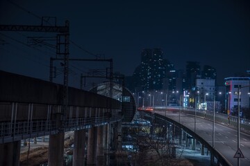 Wall Mural - SEOUL, KOREA, SOUTH - Jul 28, 2018: Empty bridge highway in Seoul, North Korea at night