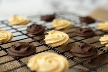 Wall Mural - Homemade simple dark and white chocolate cookies