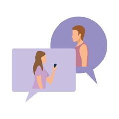 Poster - young casual couple in speech bubbles