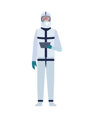 Poster - professional doctor wearing biosafety suit character