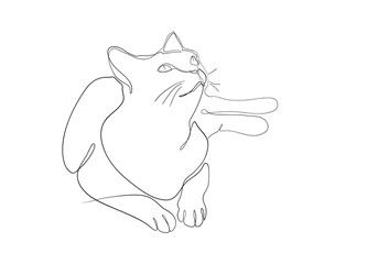 Wall Mural - One line drawing of the cat in modern minimalistic style, line i