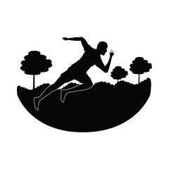 Wall Mural - silhouette of athletic man running in the camp