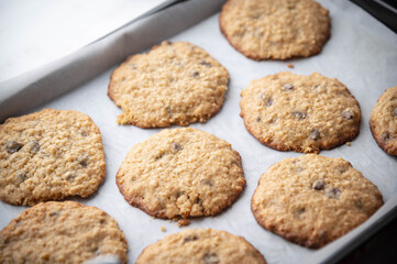 Sticker - chocolate chip oatmeal cookie on iron pan