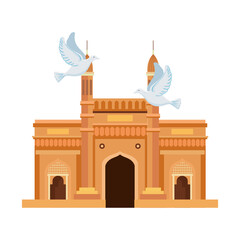 Wall Mural - gateway, famous monument of india with doves flying vector illustration design