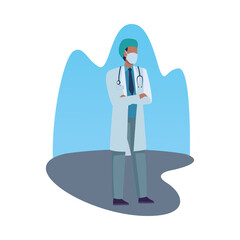 Wall Mural - young male doctor wearing medical mask character