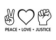 Peace Love Justice line art vector icon design for apps and print