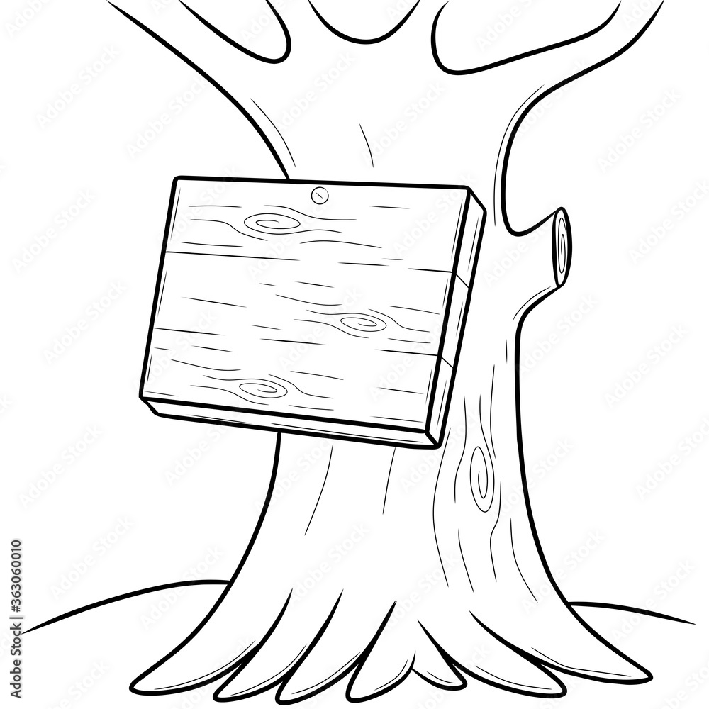 Hand drawn Wooden sign board cartoon line-art vector illustration ...