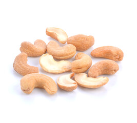 Roasted cashew nuts on white background