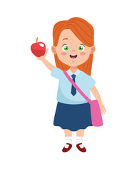 Wall Mural - little student girl with uniform and apple character