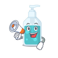 Sticker - Mascot design of hand sanitizer announcing new products on a megaphone