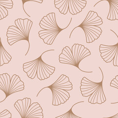 Naklejka na meble Ginkgo Biloba Leaves Seamless Pattern in a Trendy Minimal Style. Outline of a Botanical Background. Floral Vector
