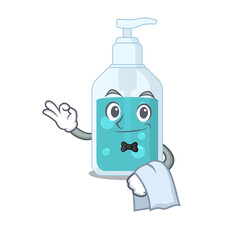 Wall Mural - A cartoon picture of hand sanitizer waiter with a white napkin