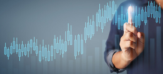 Businessman plan graph growth and increase of chart positive indicators