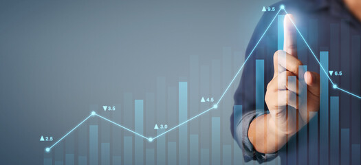 Businessman plan graph growth and increase of chart positive indicators