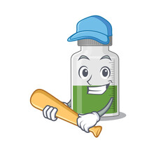 Sticker - Attractive vitamin syrup caricature character playing baseball