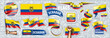Vector set of the national flag of Ecuador in various creative designs