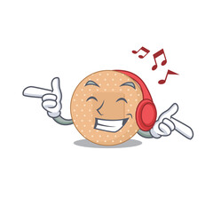 Sticker - A Caricature design style of rounded bandage listening music on headphone