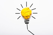 Inspiration Concept Crumpled Color Paper Light Bulb Metaphor For Good Idea