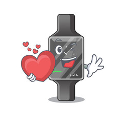 Canvas Print - A lovable smart watch caricature design style holding a big heart