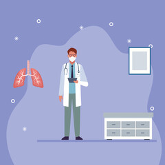 Wall Mural - male doctor professional with lungs humans