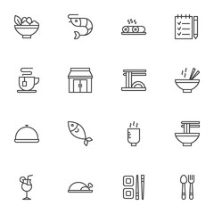 Wall Mural - Asian food restaurant vector icons set, modern solid symbol collection, filled style pictogram pack. Signs, logo illustration. Set includes icons as peking duck, sushi roll, noodles, fish seafood