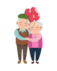 Canvas Print - cute happy grandparents couple with balloons helium characters