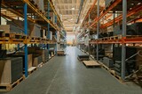 Fototapeta Mosty linowy / wiszący - Huge warehouse interior on factory