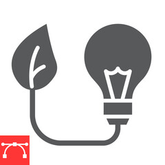 Green energy glyph icon, eco energy and ecology, light bulb with leaf sign vector graphics, editable stroke solid icon, eps 10.