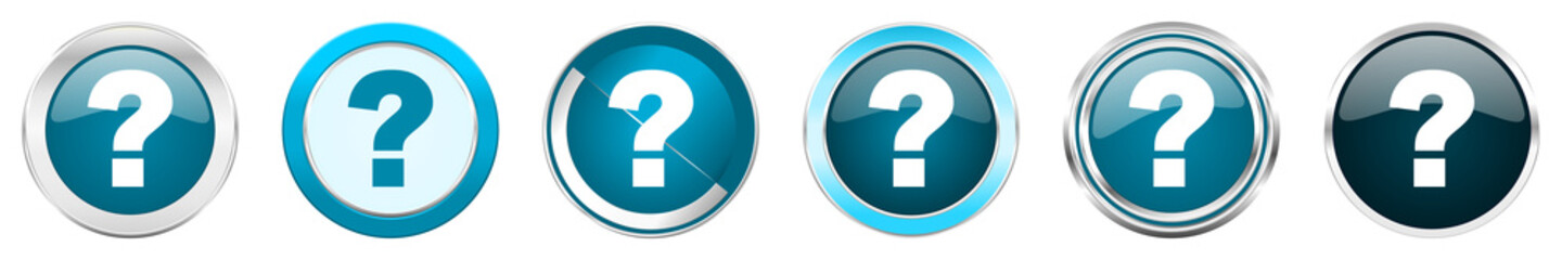 Aufkleber - Question mark silver metallic chrome border icons in 6 options, set of web blue round buttons isolated on white background