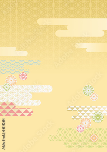 和風 和柄 かわいい 背景 素材 金色 雲 縦 Vector De Stock Adobe Stock