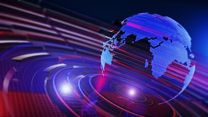 Sticker - 3d world news background loop. digital world breaking news studio background for news report and bre