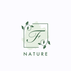 F initial letter square leaf nature floral logo template