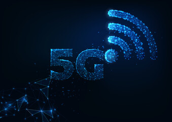 Wall Mural - Futuristic 5g wireless internet connection innovative technologies concept