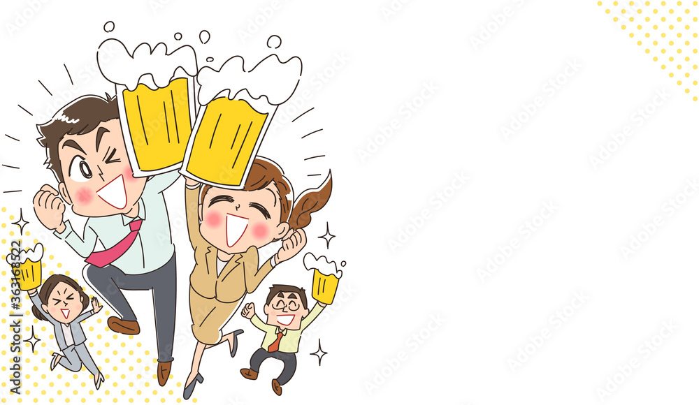 ビールで乾杯する楽しそうなビジネスマンのイラスト Wall Mural よぴんこ Yopinco