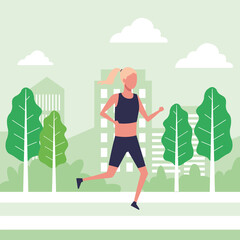 Wall Mural - young woman running athlete on the park avatar character