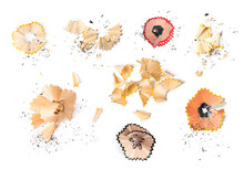 Pencil Shavings On White Background, Top View