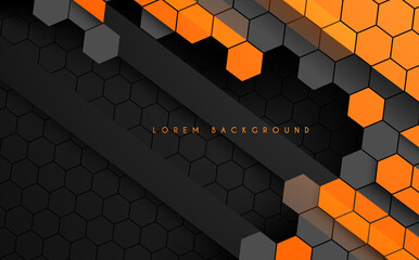 Wall Mural - Abstract hexagonal black and orange color technology background