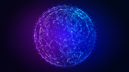 Wall Mural - connection lines around earth globe. background with light effect. global international connectivity