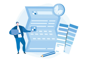 Graphic design and man designer. Vector illustration for web banner, infographics, mobile. 