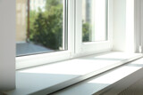 Fototapeta  - Closeup view of window with empty white sill