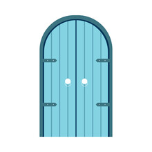 Wooden Blue Front Door With Double Arch Shape Isolated On White Background