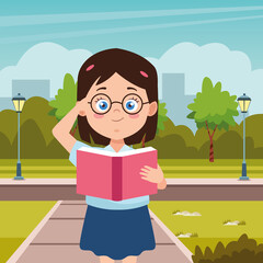 Poster - little student girl with uniform character