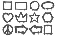 Set Of Graffiti Doodles And Sketches With A Variety Of Icons In A Grey Paint Texture On White For Design Elements, Vector Illustration