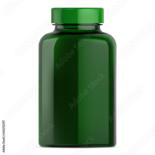 Download Pill Bottle Mockup Green Plastic Supplement Jar For Vitamin Drug Small Round Package With Cap For Pharmaceutical Medicament Medical Remedy Container Blank Design Stock Vector Adobe Stock