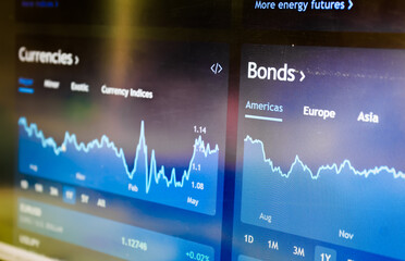 American bonds on stock market perspective dashboard. Stock exchange market chart.