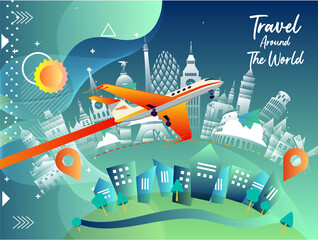 Vector illustration of travel around the world using as business brochure trip traveler adviser agency