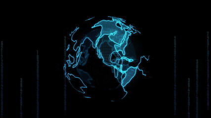 Big data 3d Earth. Binary code surrounding globe . Retro digital blue Earth.