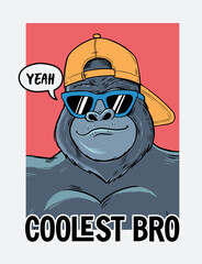 Wall Mural - Coolest bro slogan text with the cool gorilla illustration. For t-shirt prints, posters and other uses.