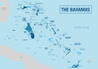 Bahamas Islands country political map. Detailed vector illustration with isolated provinces, islands, regions, departments, states and cities, easy to ungroup.