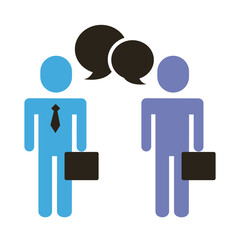 Canvas Print - businessmen couple figures with speech bubble flat style icon